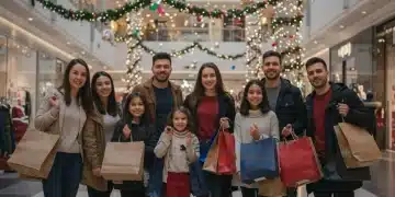 Shoppers in a festive mall, anticipating the 2025 holiday season with optimism.