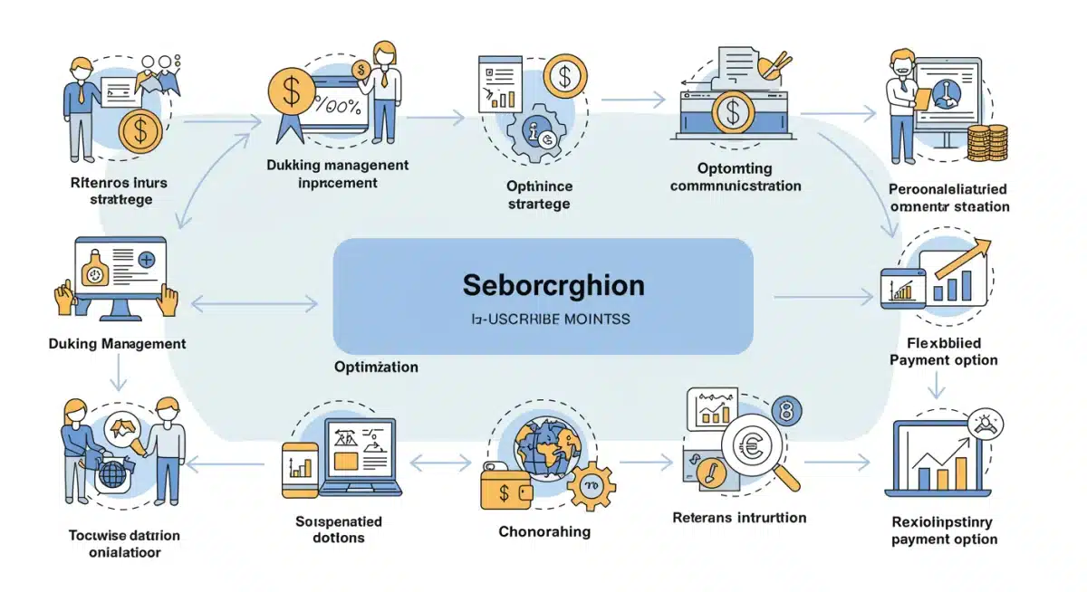 Infographic illustrating subscription customer journey and churn prevention strategies.