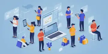 Diverse consumers engaging in online shopping across multiple digital devices.