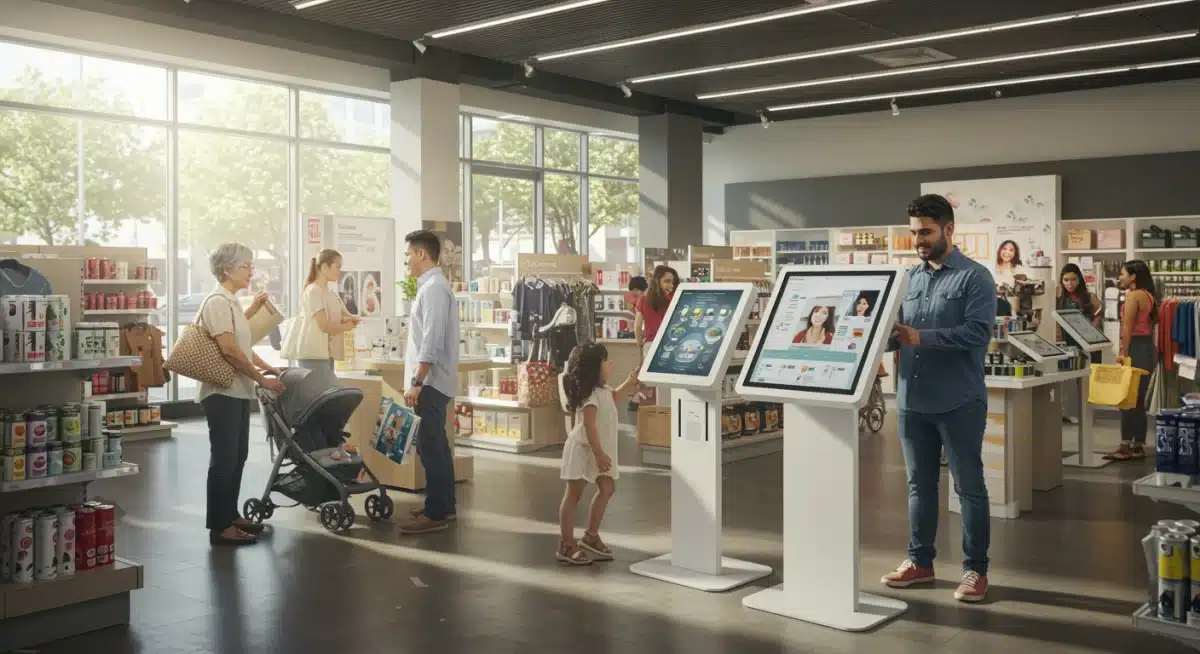 Diverse shoppers engaging with modern retail experiences