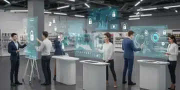 Consumers and data professionals engaging with ethical data practices in a modern retail setting.