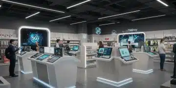 Futuristic retail store with 5G connectivity enhancing customer experience