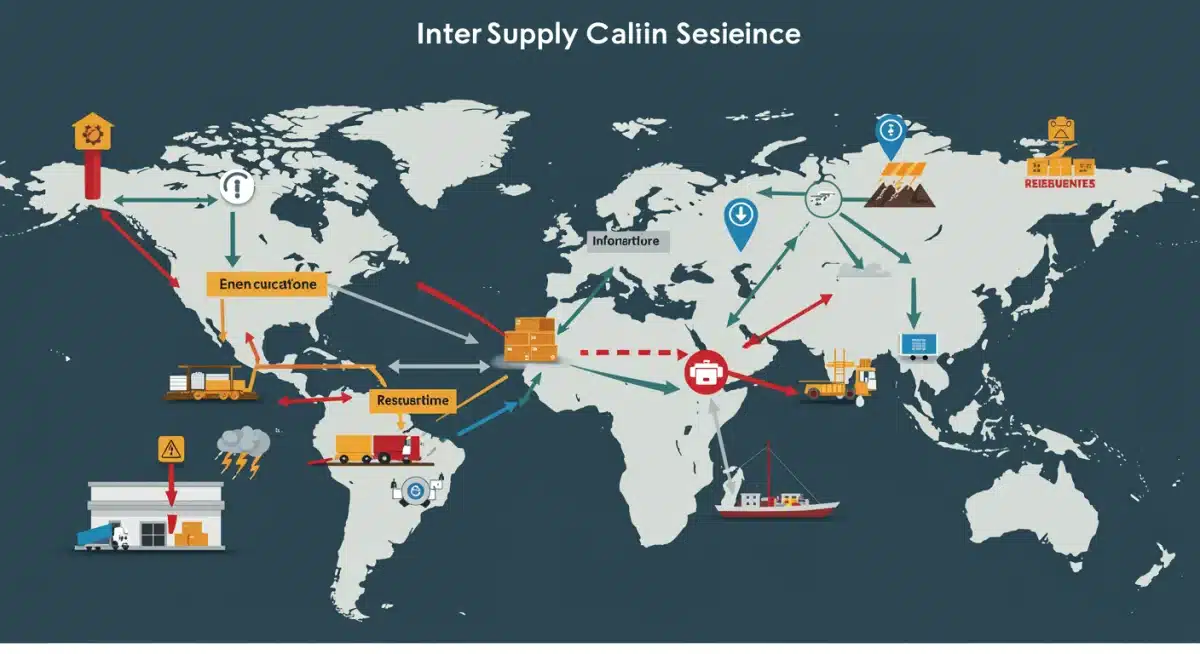 Complex global supply chain network with risk indicators