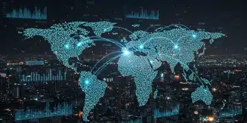 Digital visualization of global supply chain with US market indicators for 2025