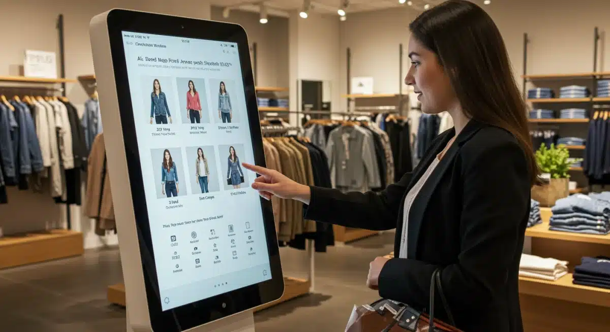 Interactive digital kiosk offering personalized fashion recommendations to a customer