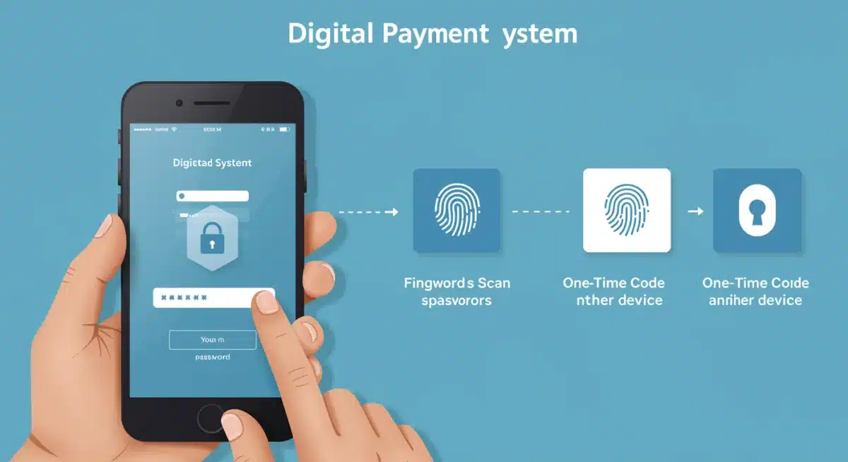 User performing multi-factor authentication with smartphone and biometric scan for digital payment.