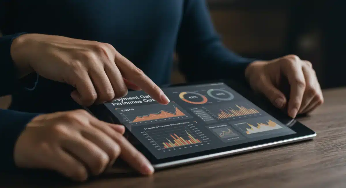 Analyzing payment gateway performance data on a tablet for conversion optimization