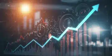 Strategic resource allocation gears with financial charts showing 18% cost reduction