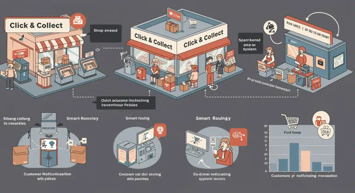 Infographic detailing automated Click and Collect workflow improvements and efficiency gains.