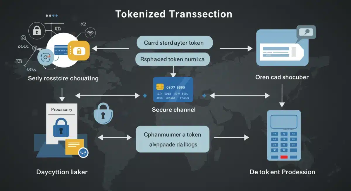 Diagram illustrating the process of tokenization in a digital payment, showing data transformation.