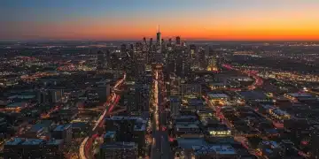 Dynamic urban landscape signifying US economic recovery