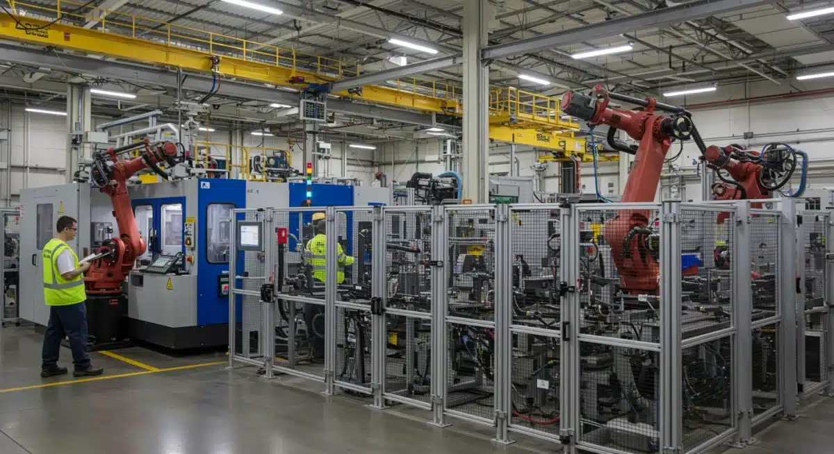 Advanced robotics in a modern US manufacturing facility, symbolizing automation and domestic production