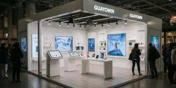 Vibrant modern pop-up store with interactive displays and engaged shoppers